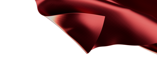 Close-up of a luxurious red fabric with a waving texture against a white background, perfect for des