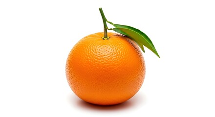 Single bright orange with leaf isolated on white background