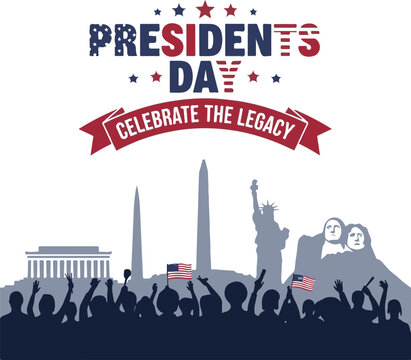 President's day celebration with iconic landmarks and patriotic theme
