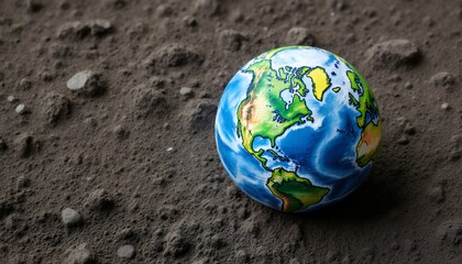 Earth Globe on Moon Surface with Rough Texture and Detailed Colors