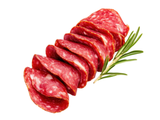 Sliced Salami with Fresh Rosemary Garnish, PNG with transparency