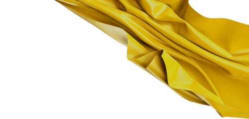 Close up of yellow fabric draping with texture and folds, isolated on white background. Perfect for textile, design, abs
