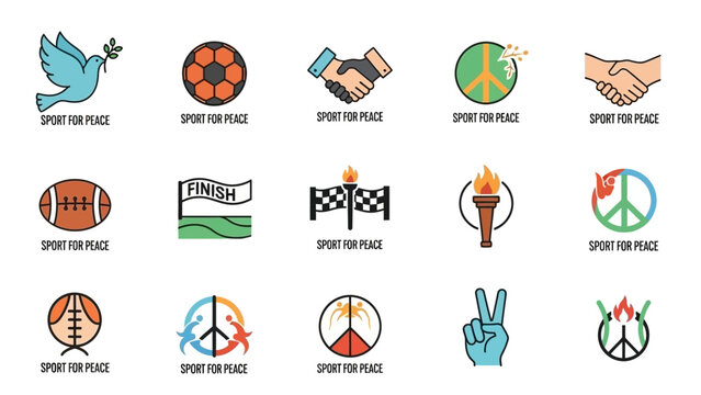 Collection of Sports and Peace Symbols Icons.