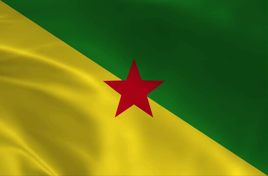 French Guiana Flag Waving: Realistic 3D Animation of the Green and Yellow Symbol with Central Red Star