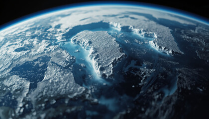 A stunning view of Earth from space showing a frozen landscape