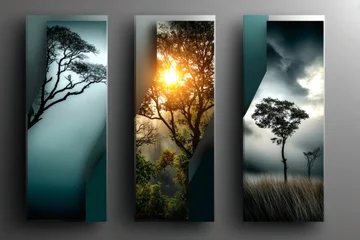 Fototapete Artz Dreiteiliges Naturkunstwerk mit Bäumen und dramatischem Licht   © Jibber 