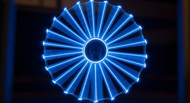 Glowing Ashoka Chakra Blue Light Symbol  Indian National Emblem Abstract