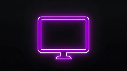 A vibrant glowing neon purple outline of a modern computer monitor displayed against a stark black background creating a striking