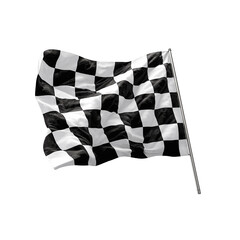 Waving checkered racing flag on a pole, isolated on white background, png