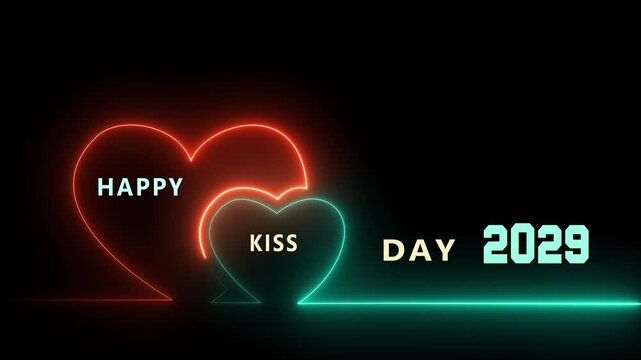 Vector illustration of a romantic kiss with 2029 calendar theme, featuring red rose petals and glowing bokeh lights for social media.