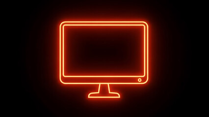 A vibrant neon illustration depicts a modern computer monitor glowing with a bright orange outline against a dark background