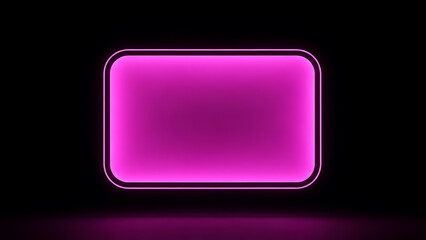 A vibrant pink neon rectangle glows intensely against a stark black background creating a striking visual contrast and modern aesthetic