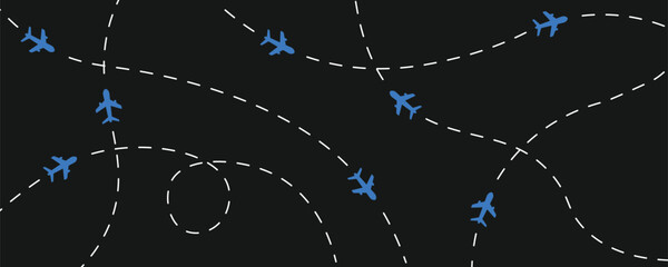 Airplane flight route pattern background illustrating global air travel paths. Modern aviation vector illustration suitable for travel, logistics, and transportation design. © Solayman