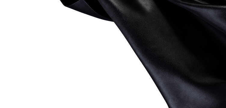 Abstract elegant black fabric texture with draped cloth on white background, creating space for content or design. Ideal