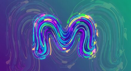 Vibrant Letter M - A Colorful, Abstract Design on a Swirling Background.