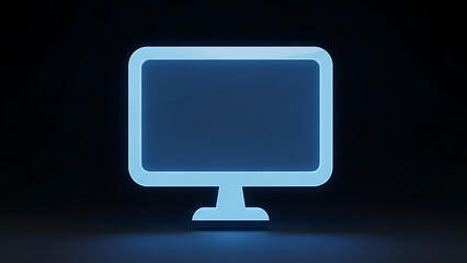 a glowing blue computer monitor icon stands prominently against a dark shadowed background creating a sleek and modern aesthetic