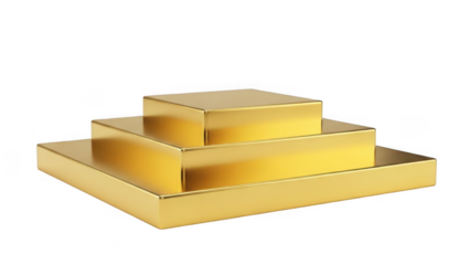 Three gold bars stacked isolated on transparent background