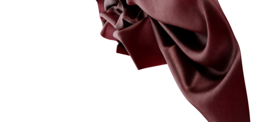 Luxurious red silk material with captivating folds against a clean white backdrop, ideal for design concepts, fashion, a