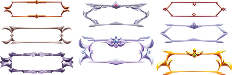 Shiny silver frames metallic for fantasy game character portraits vector © Buddhadeb