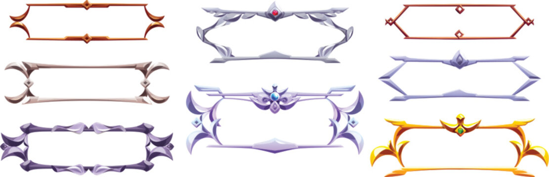 Shiny silver frames metallic for fantasy game character portraits vector