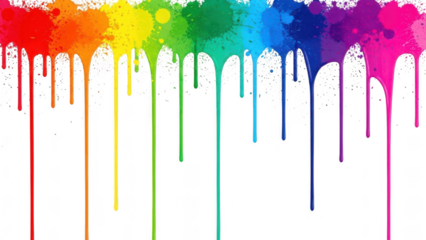 Rainbow paint splatter dripping isolated on transparent background