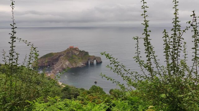 San Juan de Gaztelugatxe is a church dedicated to John the Baptis connected to the mainland by a bridge, Bermeo, Basque Country,Spain.