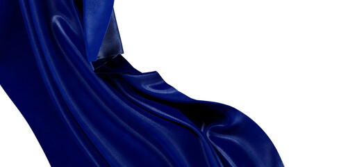 Close up of abstract blue fabric in a wave shape on white background. Elegant textured material design for various uses.