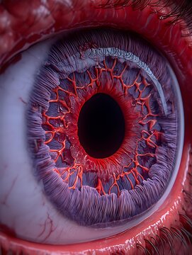 Human eye side angle macro white background shallow depth of field soft studio light detailed iris fibers, Realistic Photo