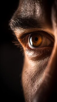 Human eye with dark pupil dilation white background dramatic macro lighting, Realistic Photo