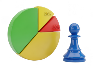 Pie chart displaying data with chess piece isolated on transparent background