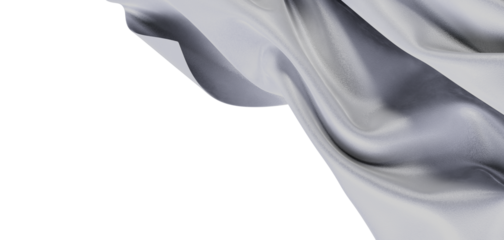 Elegant abstract background featuring flowing fabric in muted gray tones, with ample white copy space for design and con
