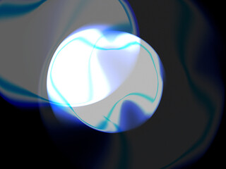 Abstract glowing blue and white energy sphere on black background
