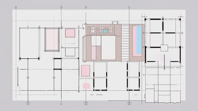Detailed architectural floor plan showcasing a modern house layout with multiple rooms and a swimming pool.