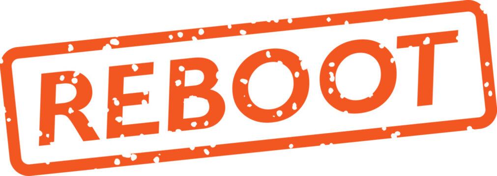 Orange reboot text stamp with distressed effect