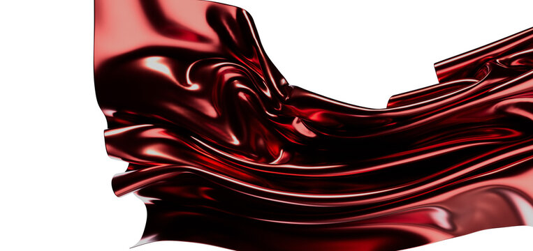 Abstract design of a dynamic red silk flowing against a white backdrop for various creative project - Powered by Adobe