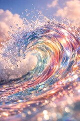 Fototapeta premium Sparkling Rainbow Ocean Wave with Glittering Water Splash