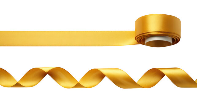 Curled Gold Ribbon Isolated PNG, Decorative Golden Ribbon Strip, Luxury Gift Ribbon Transparent