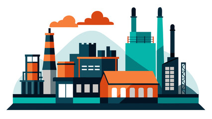 Obraz premium Industrial factory with multiple chimneys Vector