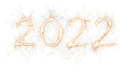 Sparkling 2022 written in sparklers on black background