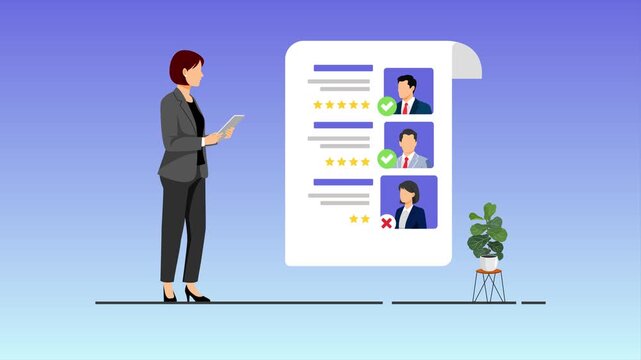 Candidate Profile Presentation Meeting. Recruitment Online and offline concept. Full length animation illustration. High quality&nbsp;4k&nbsp;footage
