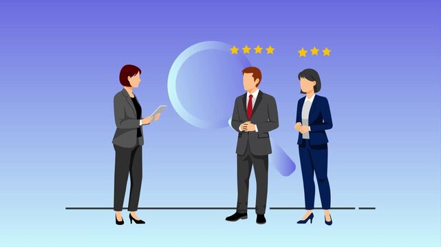 Corporate Recruitment Interview Discussion. Recruitment Online and offline concept. Full length animation illustration. High quality&nbsp;4k&nbsp;footage