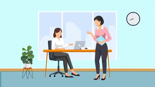 Offline Job Interview Session. Recruitment Online and offline concept. Full length animation illustration. High quality&nbsp;4k&nbsp;footage