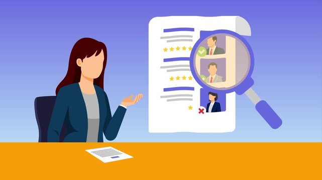 Recruiter Reviewing Candidate Profile. Recruitment Online and offline concept. Full length animation illustration. High quality&nbsp;4k&nbsp;footage