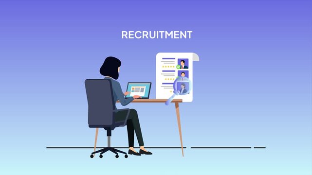 Remote Recruitment Application Review. Recruitment Online and offline concept. Full length animation illustration. High quality&nbsp;4k&nbsp;footage
