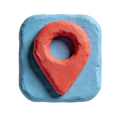Clay style location pin icon on rounded square base, rendered as a soft 3d object and isolated on transparent background. Map and navigation symbol for apps, UI design, directions, and location