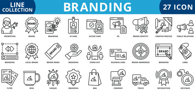 Branding icon set outline style icon set collection vector illustration