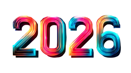 Vibrant neon numbers displaying the year 2026 on black background