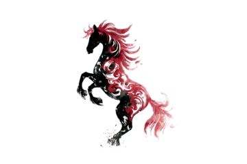 Majestic black horse with vibrant pink and white swirling mane