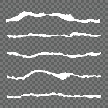 Torn, ripped piece of horizontal white paper with soft shadow is on squared grey background for text. Vector illustration