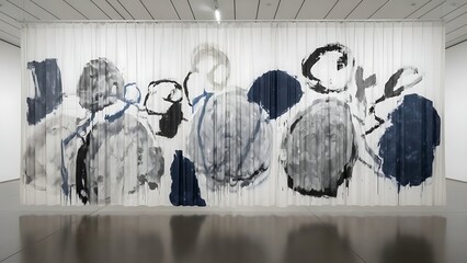 Large Monochrome Circular Abstract Mural In Gallery.